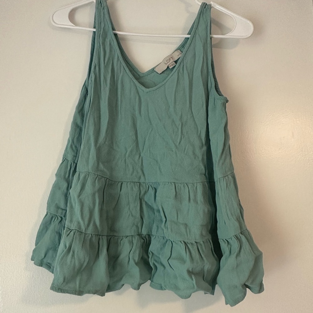 LOFT Women's Teal Ruffle Tank
